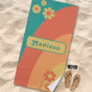Personalised Retro Daisy Arch Groovy Beach Towel