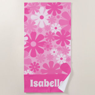 Personalised Retro Floral 60s 70s Y2K Pink Beach Towel