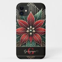 Personalised Retro Floral Art Deco Poinsettia