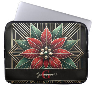 Personalised Retro Floral Art Deco Poinsettia Laptop Sleeve