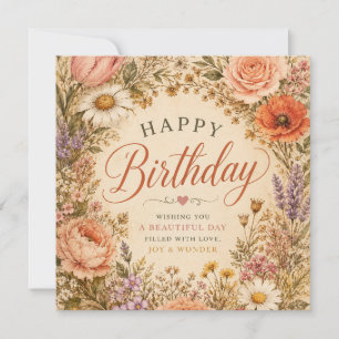Personalised Retro Floral Birthday with flowers Save The Date