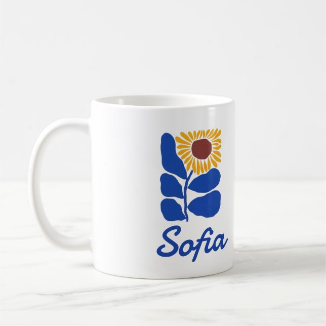 Personalised Retro Floral Daisy Custom Name Gift Coffee Mug (Left)