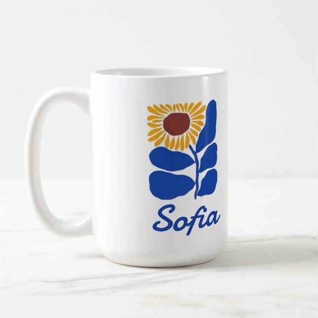 Personalised Retro Floral Daisy Custom Name Gift Coffee Mug (Left)