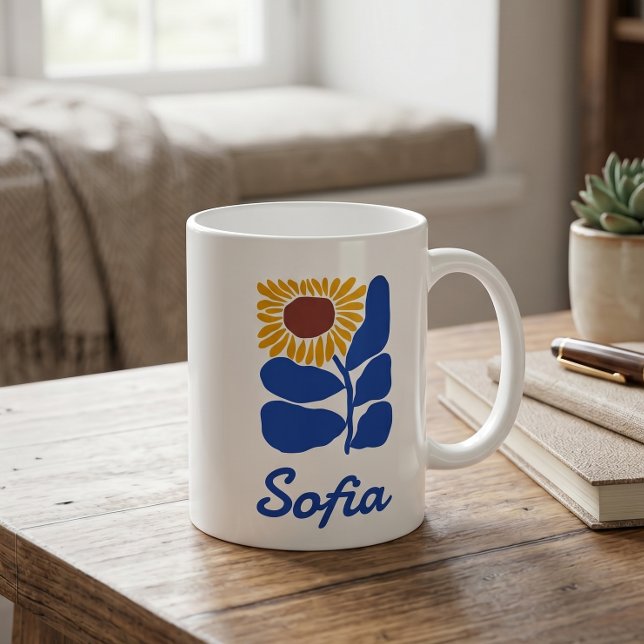 Personalised Retro Floral Daisy Custom Name Gift Coffee Mug (Creator Uploaded)