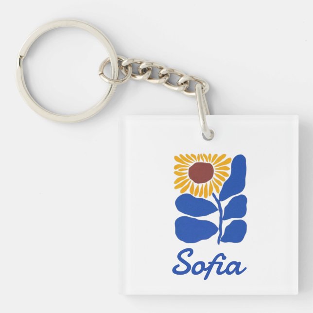 Personalised Retro Floral Daisy Custom Name Gift Key Ring (Front)