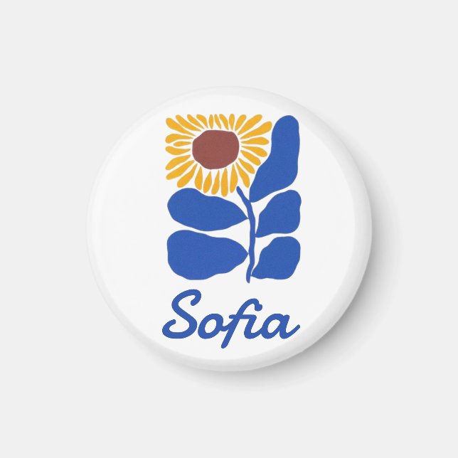 Personalised Retro Floral Daisy Custom Name Gift Magnet (Front)