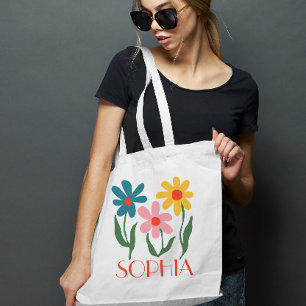 Personalised Retro Funky Flower Gift Tote Bag