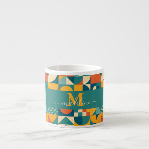 Personalised Retro Geometric Colourful  Espresso Cup