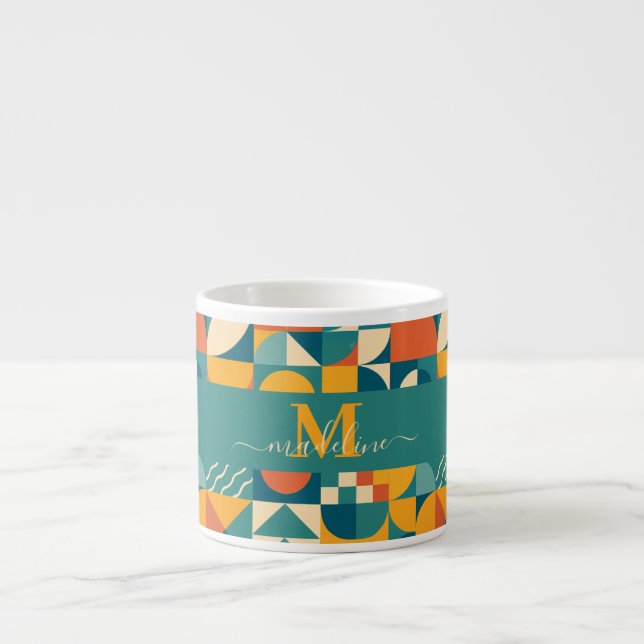Personalised Retro Geometric Colourful  Espresso Cup (Front)