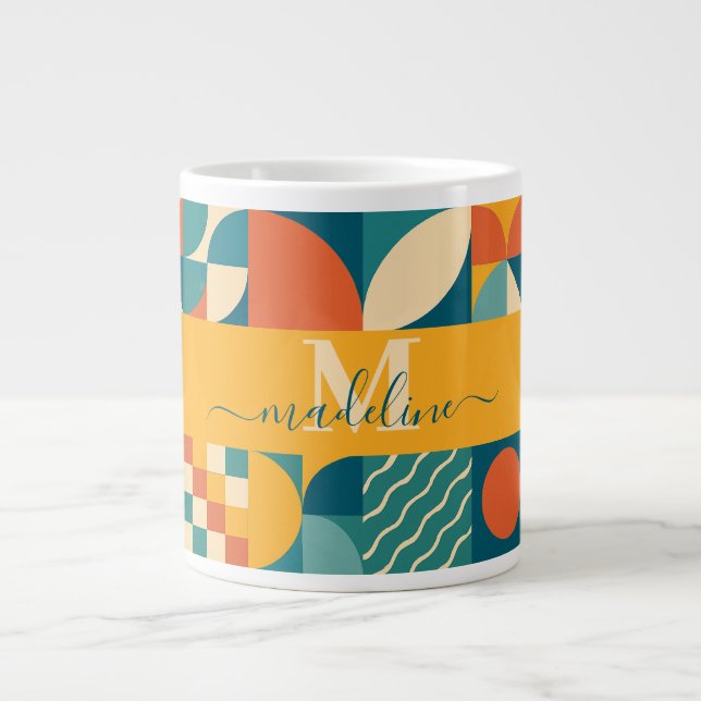 Personalised Retro Geometric Colourful  Large Coffee Mug (Front)
