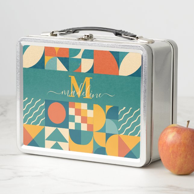 Personalised Retro Geometric Colourful  Metal Lunch Box (In Situ)