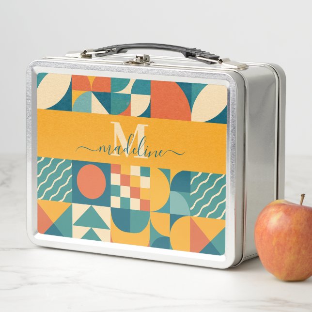 Personalised Retro Geometric Colourful  Metal Lunch Box (In Situ)