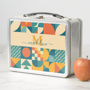 Personalised Retro Geometric Colourful Metal Lunch Box