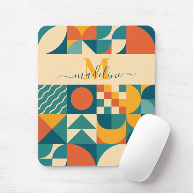 Personalised Retro Geometric Colourful  Mouse Pad (With Mouse)