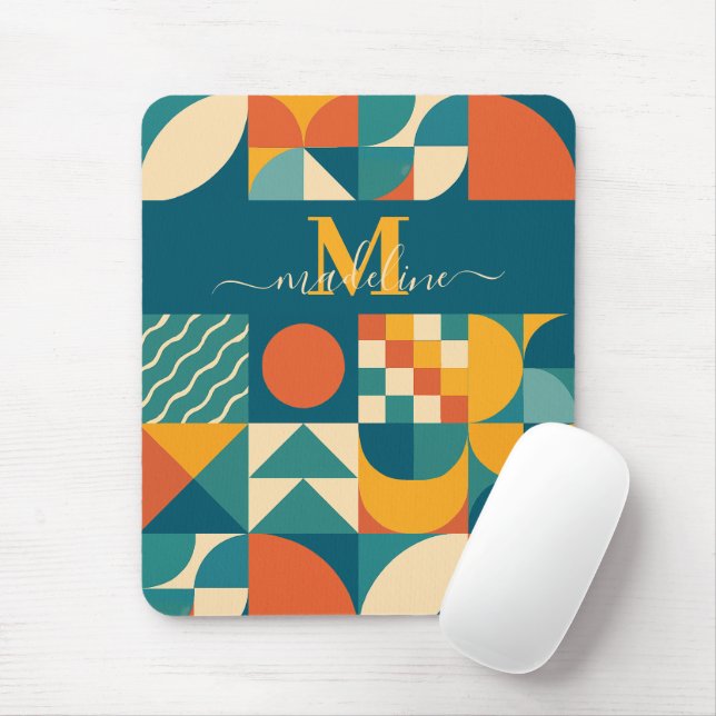Personalised Retro Geometric Colourful  Mouse Pad (With Mouse)