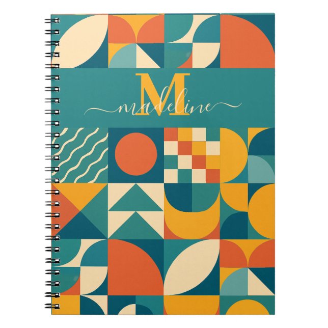 Personalised Retro Geometric Colourful  Notebook (Front)