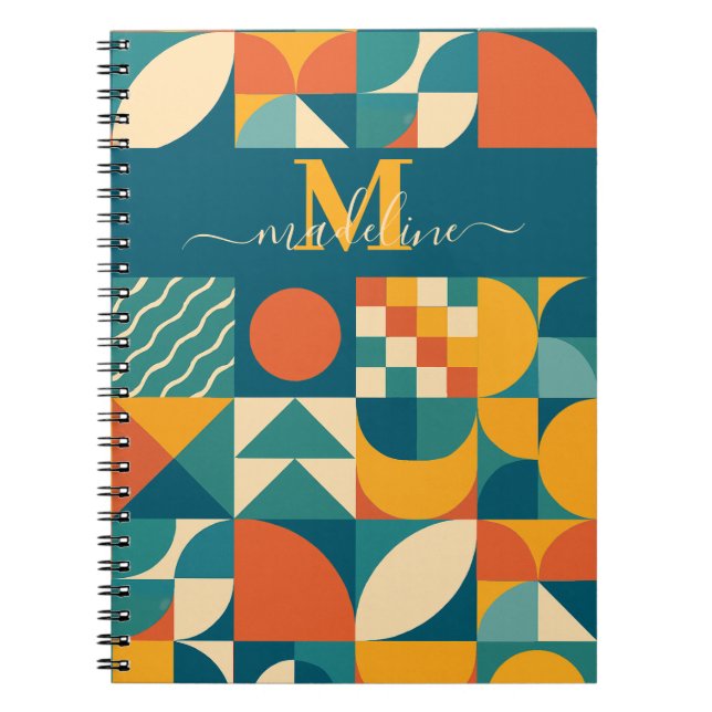Personalised Retro Geometric Colourful  Notebook (Front)