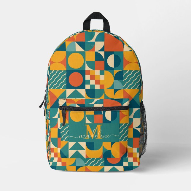 Personalised Retro Geometric Colourful  Printed Backpack (Front)