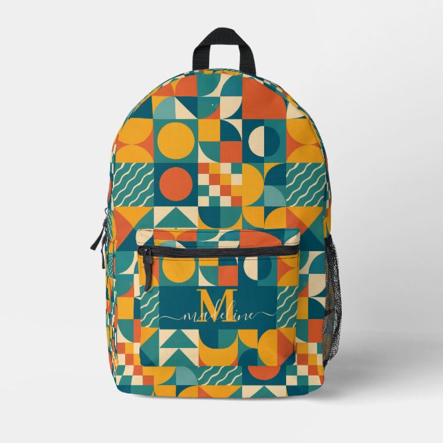 Personalised Retro Geometric Colourful  Printed Backpack (Front)