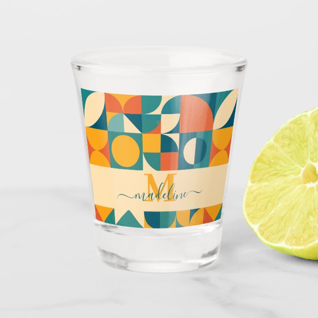 Personalised Retro Geometric Colourful  Shot Glass (Front)