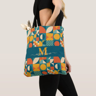 Personalised Retro Geometric Colourful Tote Bag