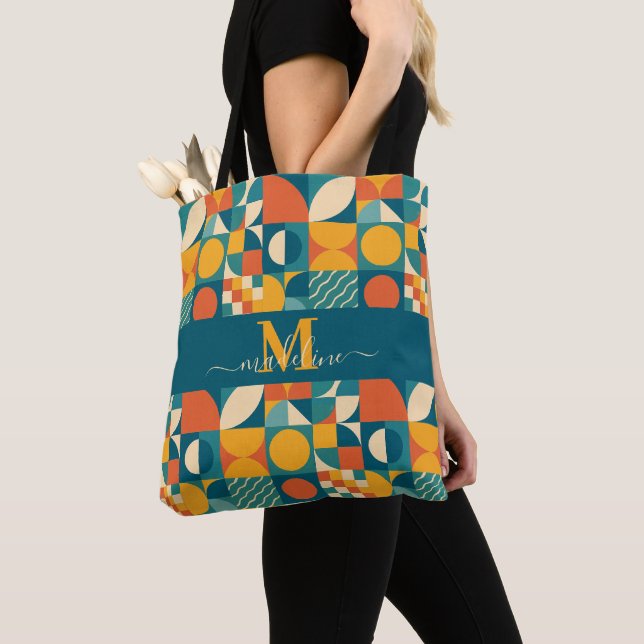 Personalised Retro Geometric Colourful  Tote Bag (Close Up)