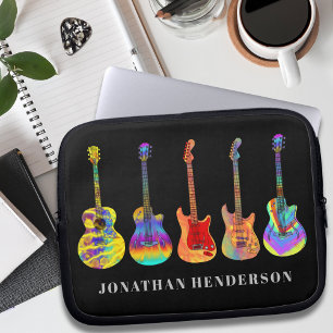 Personalised Retro Guitars on Black Laptop Sleeve