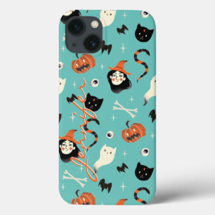 Personalised Retro Halloween Witch Pumpkin Pattern iPhone 13 Case