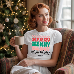 Personalised Retro Holiday Merry Merry Mama Xmas T-Shirt