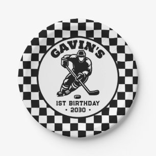 Personalised Retro Ice Hockey Birthday Party Paper Plate