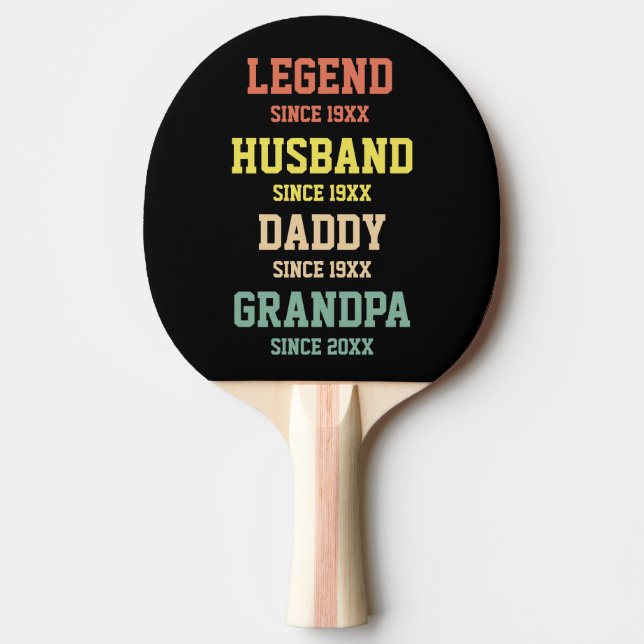 Personalised Retro Legend Husband Daddy Grandpa Ping Pong Paddle (Front)