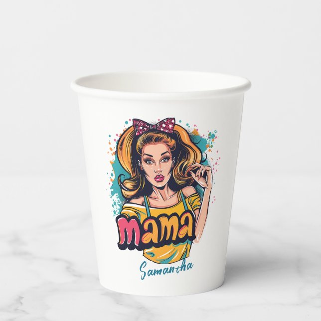 Personalised Retro  Mama Pop Art (10) Paper Cups (Back)