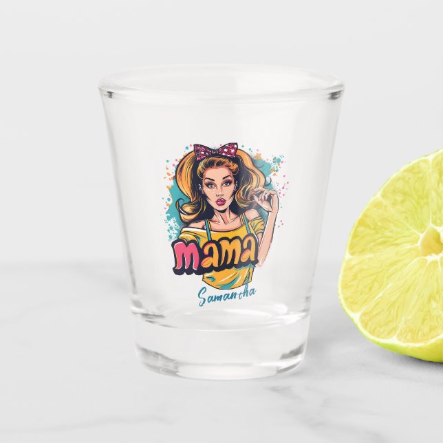 Personalised Retro  Mama Pop Art (10) Shot Glass (Front)