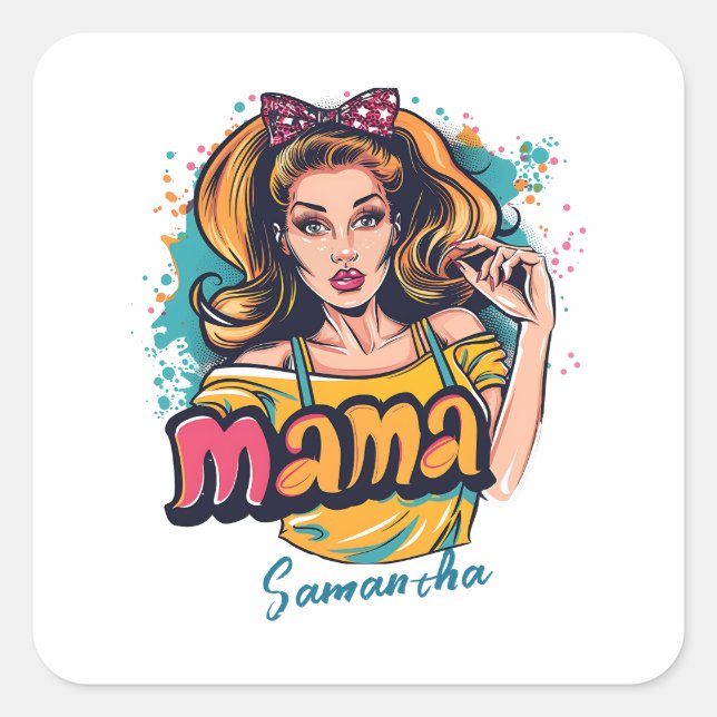 Personalised Retro  Mama Pop Art (10) Square Sticker (Front)