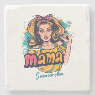 Personalised Retro  Mama Pop Art (10) Stone Coaster