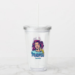 Personalised Retro Mama Pop Art (11) Acrylic Tumbler