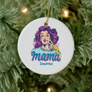 Personalised Retro  Mama Pop Art (11) Ceramic Tree Decoration