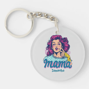 Personalised Retro Mama Pop Art (11) Key Ring