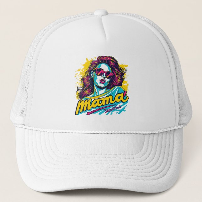 Personalised Retro  Mama Pop Art (12) Trucker Hat (Front)