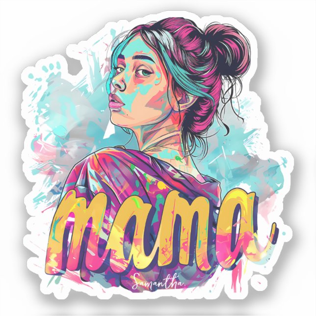 Personalised Retro  Mama Pop Art (13) Sticker (Front)