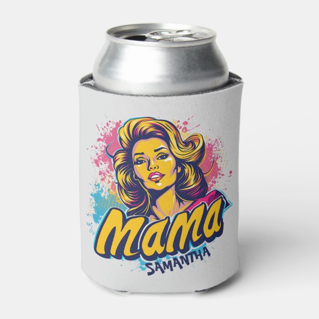 Personalised Retro  Mama Pop Art (14) Can Cooler (Can Front)
