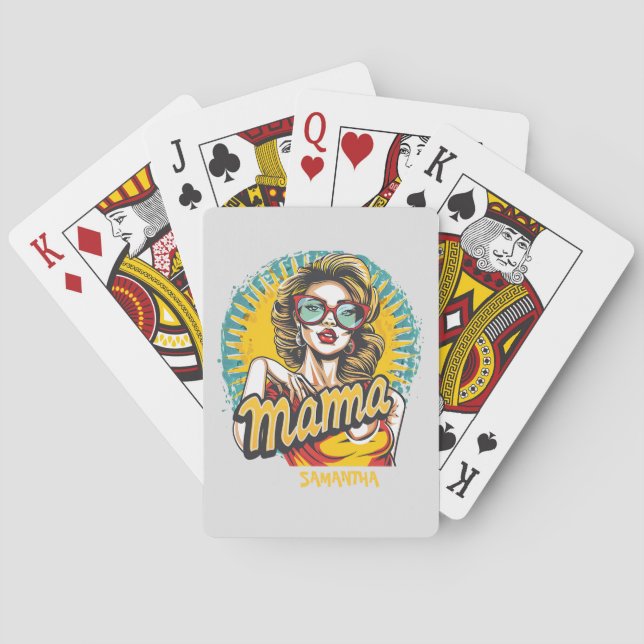 Personalised Retro  Mama Pop Art (17) Playing Cards (Back)