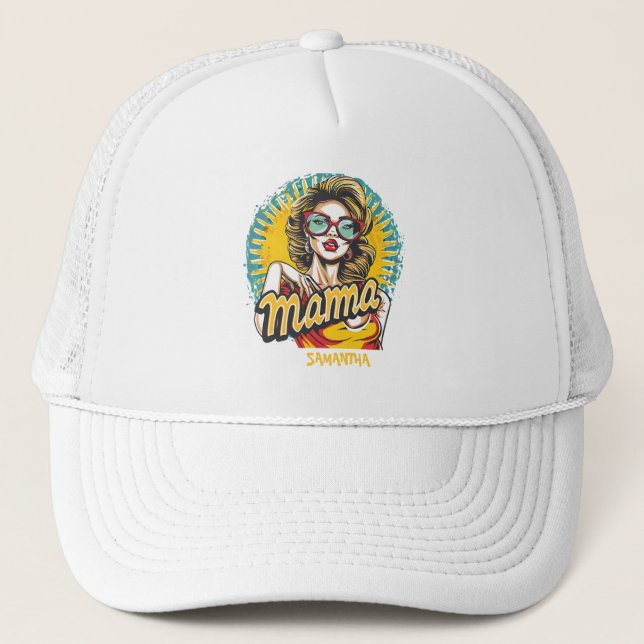 Personalised Retro  Mama Pop Art (17) Trucker Hat (Front)