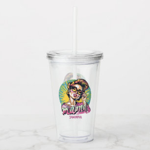 Personalised Retro Mama Pop Art (18) Acrylic Tumbler