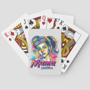 Personalised Retro Mama Pop Art (18) Playing Cards