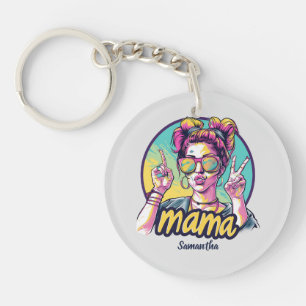 Personalised Retro  Mama Pop Art (19) Key Ring