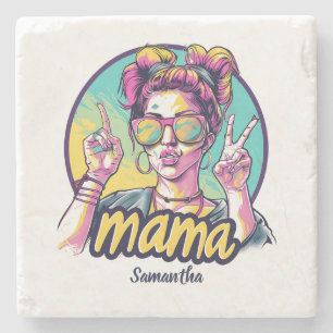 Personalised Retro  Mama Pop Art (19) Stone Coaster