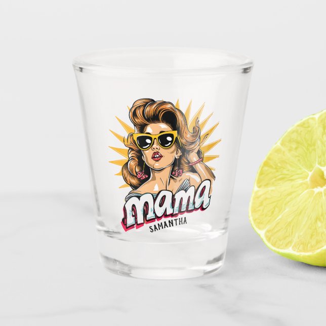 Personalised Retro  Mama Pop Art 1 Shot Glass (Front)