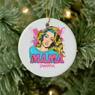 Personalised Retro  Mama Pop Art (20) Ceramic Tree Decoration