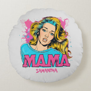 Personalised Retro Mama Pop Art (20) Round Cushion